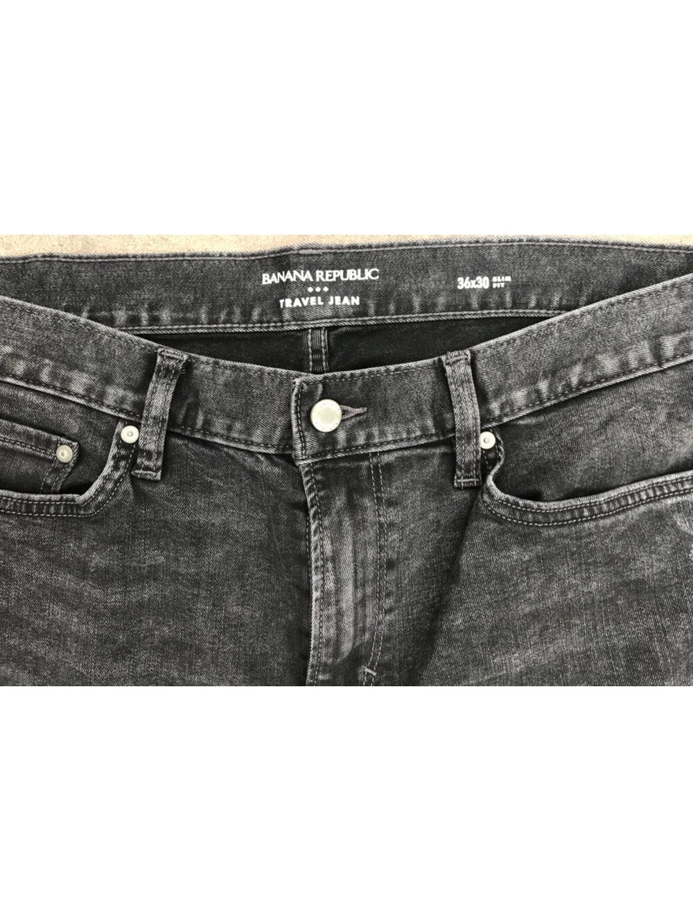 Banana Republic Jeans Mens 36x30 Black Wash Travel Skinny Fit Slim Tapered